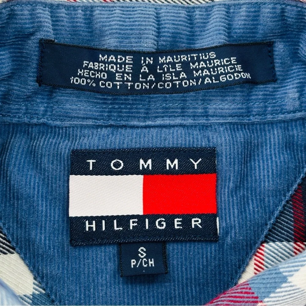 Tommy Hilfiger Navy, Red & White Flannel Checkered Button Down Shirt Size small - Picture 4 of 17